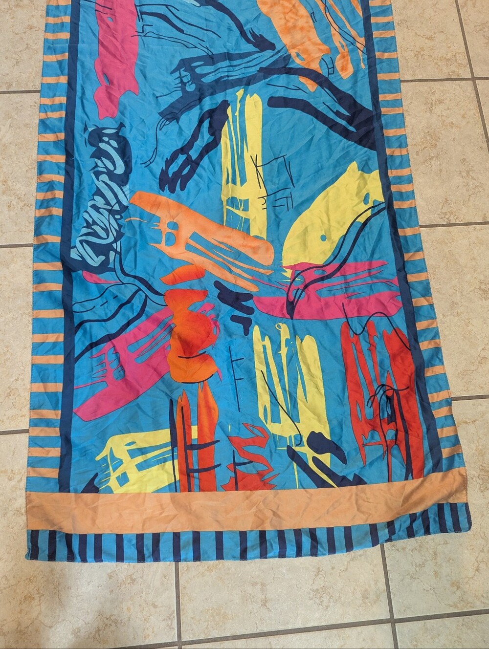 Vintage Long Rectangular Abstract Scarf - Picture 3 of 4